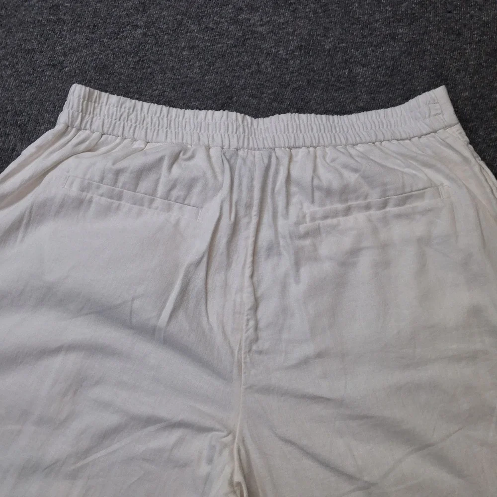 Banana Republic White Linen Blend High Rise Extra Wide Leg Pants Womens Medium